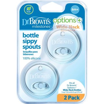 DR. BROWN'S MILESTONES OPTIONS+ (DR. BROWN'S) OPTIONS+ BREDE HALS FLES SIPPY SPOUTS SPENEN 2 STUKS