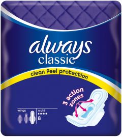 ALWAYS CLASSIC NIGHT WINGS MAANDVERBAND PAK 8 STUKS