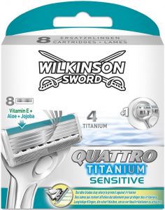 WILKINSON SWORD QUATTRO TITANIUM SENSITIVE SCHEERMESJES PAK 8 STUKS