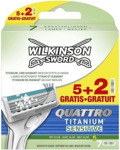 WILKINSON SWORD QUATTRO TITANIUM SENSITIVE SCHEERMESJES PAK 7 STUKS