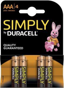 DURACELL SIMPLY AAA BATTERIJEN 1.5V ALKALINE PAK 4 STUKS