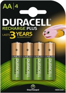 DURACELL RECHARGEABLE PLUS AA OPLAADBARE BATTERIJEN PAK 4 STUKS