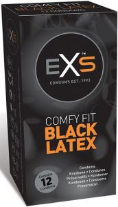EXS COMFY FIT BLACK LATEX CONDOMS CONDOOMS DOOSJE 12 STUKS