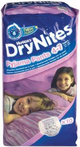 HUGGIES DRY NITES PYJAMA PANTS 4-7 JAAR (MEISJES) PAK 10 STUKS