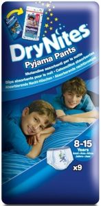 HUGGIES DRY NITES PYJAMA PANTS 8-15 JAAR (JONGENS) PAK 9 STUKS