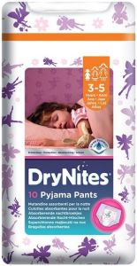 HUGGIES DRY NITES PYJAMA PANTS 3-5 JAAR (MEISJES) PAK 10 STUKS