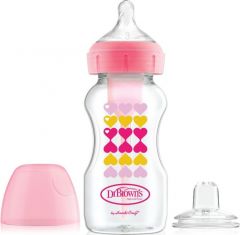 DR. BROWN'S NATURAL FLOW OPTIONS+ PINK ANTI-COLIC BOTTLE TO SIPPY BOTTLE STARTER KIT 270 ML