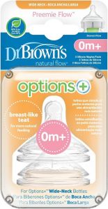 DR. BROWN'S NATURAL FLOW OPTIONS+ BREDE HALS PREEMIE FLOW 0M+ SPENEN 2 STUKS