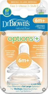 DR. BROWN'S NATURAL FLOW OPTIONS+ BREDE HALS FASE 3 6M+ SPENEN 2 STUKS