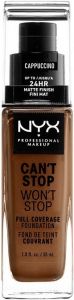 NYX CAN'T STOP WON'T STOP CAPPUCCINO FULL COVERAGE FOUNDATION POMP 30 ML