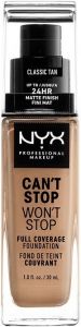 NYX CAN'T STOP WON'T STOP CLASSIC TAN FULL COVERAGE FOUNDATION POMP 30 ML