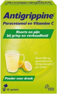 ANTIGRIPPINE PARACETAMOL EN VITAMINE C POEDER SACHETS DOOSJE 10 STUKS