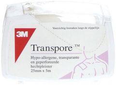 3M TRANSPORE HYPO-ALLERGENE, TRANSPARANTE EN GEPERFOREERDE HECHTPLEISTER 25 MM X 5 METER BOX 1 STUK