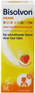 BISOLVON DRANK VOOR KINDEREN MET AARDBEIENSMAAK HOESTDRANK FLES 125 ML