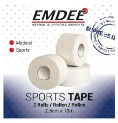 EMDEE SPORTTAPE 10M X 2,5 CM DUO WIT DOOSJE 2 STUKS