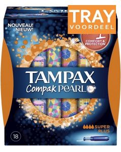 TAMPAX COMPAK PEARL SUPER PLUS TAMPONS TRAY 8 X 18 STUKS