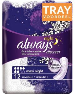 ALWAYS DISCREET MAXI NIGHT VERBAND TRAY 4 X 12 STUKS