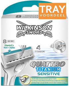 WILKINSON SWORD QUATTRO TITANIUM SENSITIVE SCHEERMESJES TRAY 10 X 8 STUKS