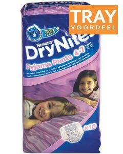 HUGGIES DRY NITES PYJAMA PANTS 4-7 JAAR (MEISJES) TRAY 3 X 10 STUKS