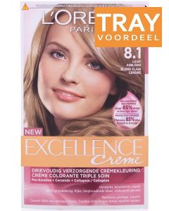 L'OREAL EXCELLENCE CREME 8.1 LICHT ASBLOND HAARVERF TRAY 3 X 1 STUK