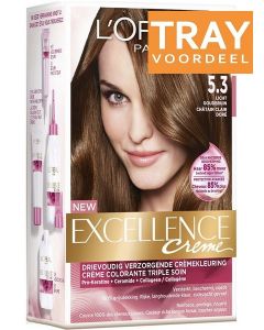 L'OREAL EXCELLENCE CREME 5.3 LICHT GOUDBRUIN HAARVERF TRAY 3 X 1 STUK