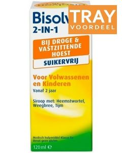 BISOLVON 2-IN-1 VOOR VOLWASSENEN EN KINDEREN SUIKERVRIJ HOESTDRANK TRAY 36 X 120 ML