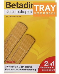 BETADINE DESINFECTIEPLEISTERS 2 X 7 CM PLASTIC TRAY 72 X 20 STUKS