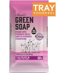 MARCEL'S GREEN SOAP PATCHOULI & CRANBERRY HYGIENISCHE DOEKJES TRAY 6 X 60 STUKS